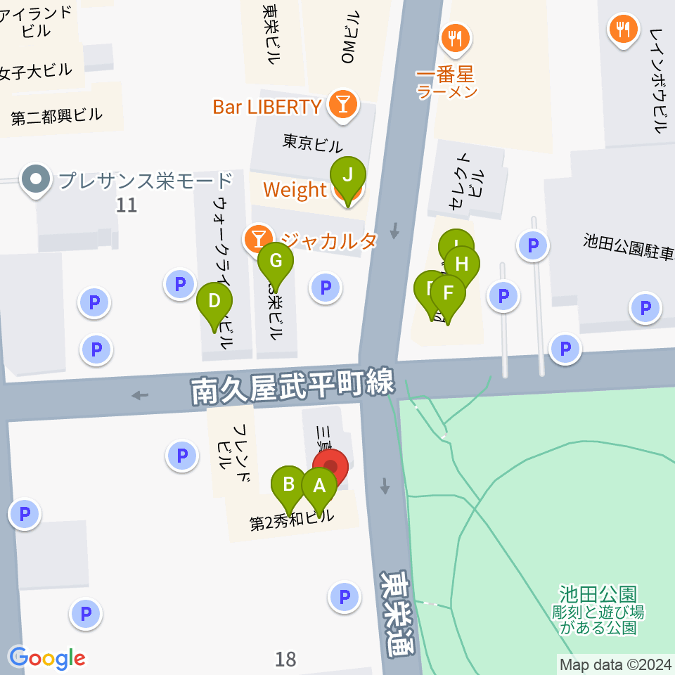 名古屋栄Brushup周辺のファミレス・ファーストフード一覧地図