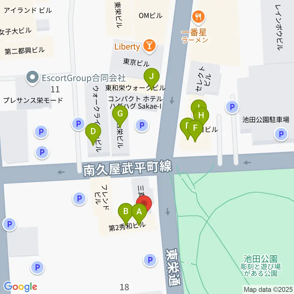 名古屋栄Brushup周辺のファミレス・ファーストフード一覧地図