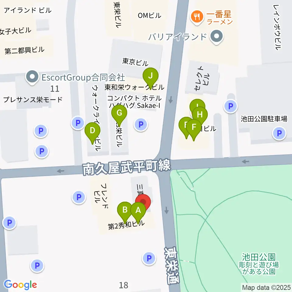 名古屋栄Brushup周辺のファミレス・ファーストフード一覧地図