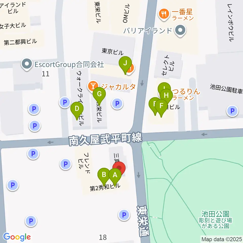 名古屋栄Brushup周辺のファミレス・ファーストフード一覧地図