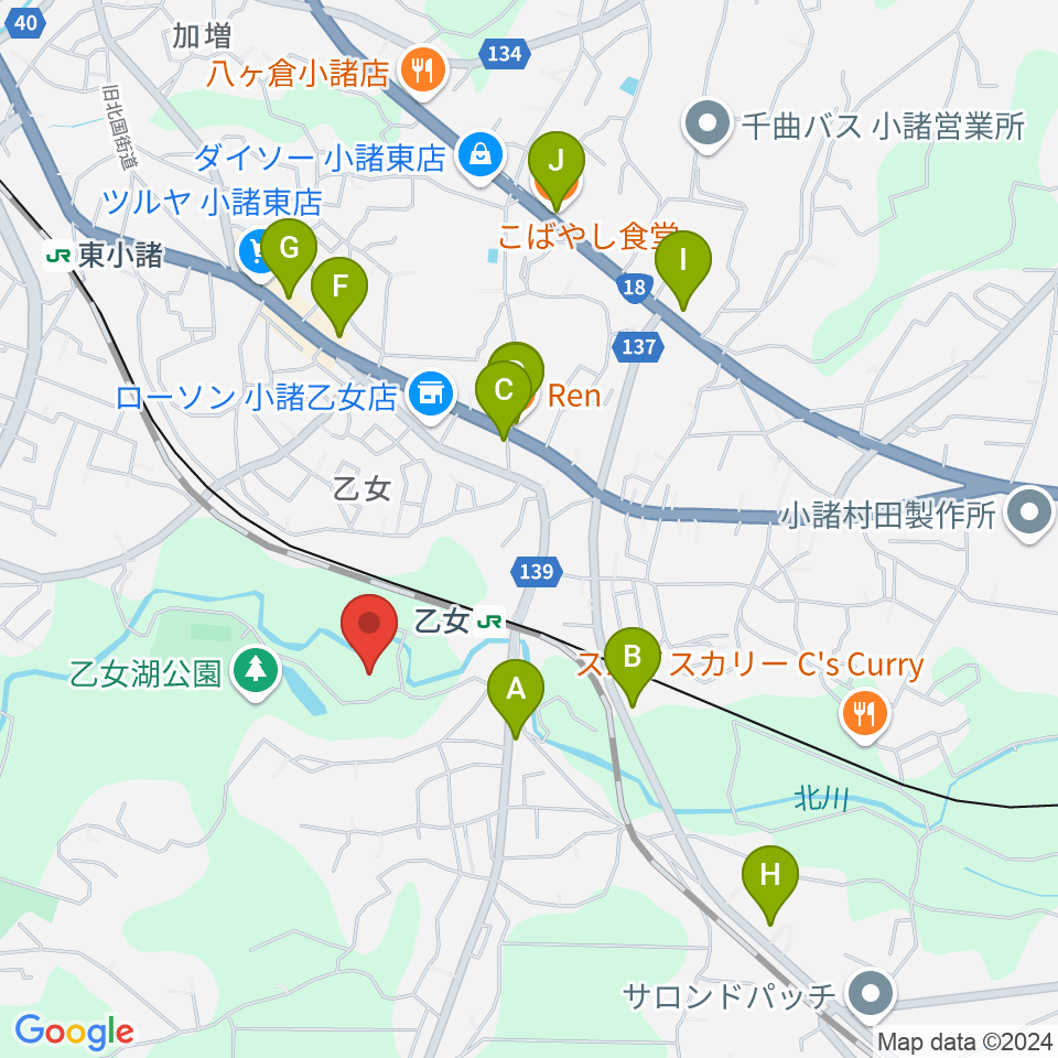 小諸市文化会館周辺のファミレス・ファーストフード一覧地図