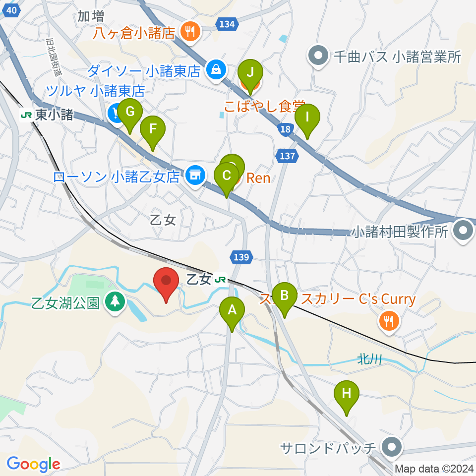 小諸市文化会館周辺のファミレス・ファーストフード一覧地図