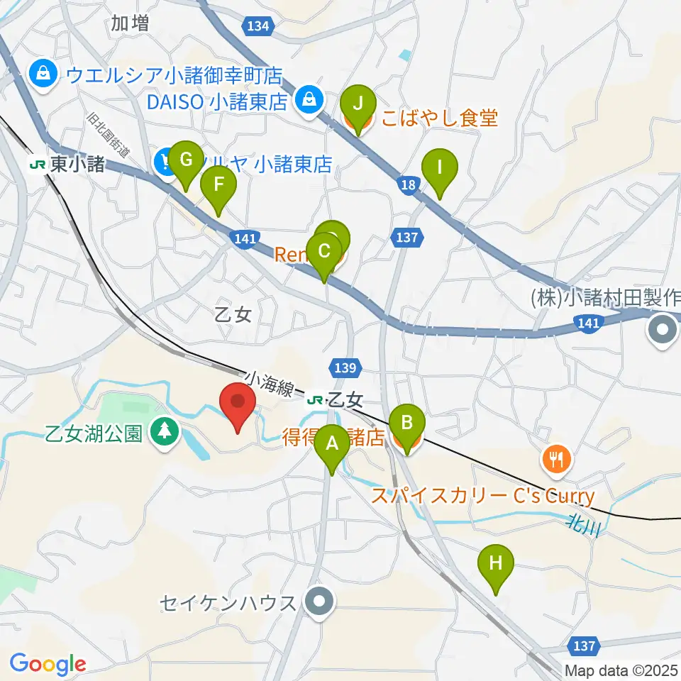 小諸市文化会館周辺のファミレス・ファーストフード一覧地図