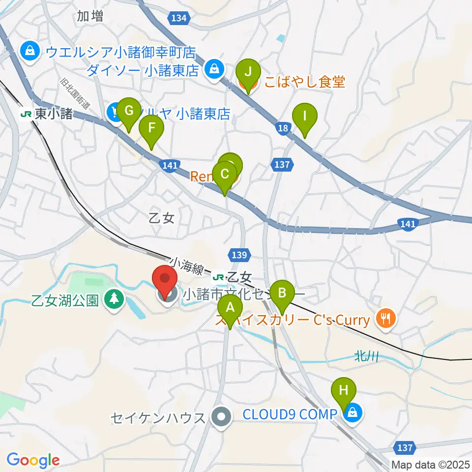 小諸市文化会館周辺のファミレス・ファーストフード一覧地図