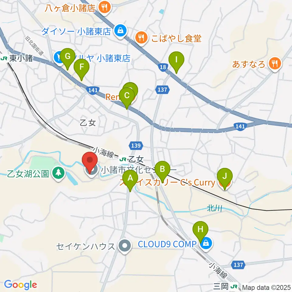小諸市文化会館周辺のファミレス・ファーストフード一覧地図