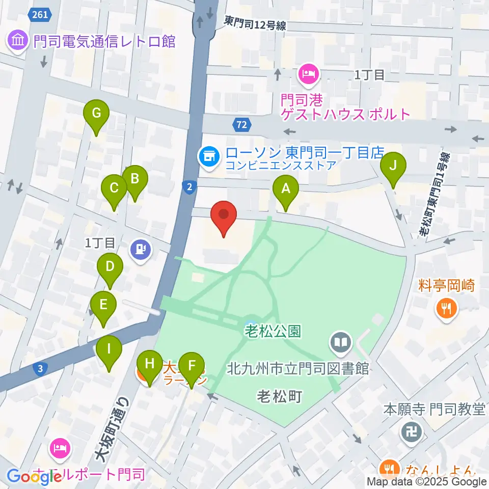 門司市民会館周辺のファミレス・ファーストフード一覧地図