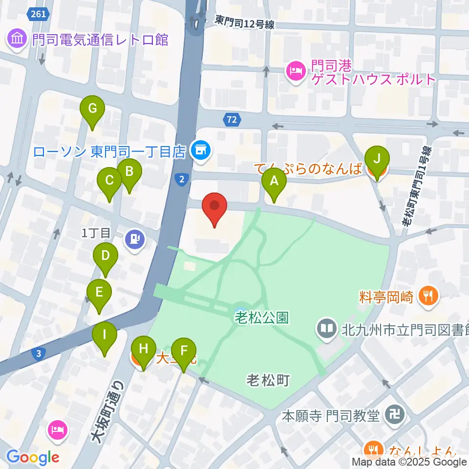門司市民会館周辺のファミレス・ファーストフード一覧地図