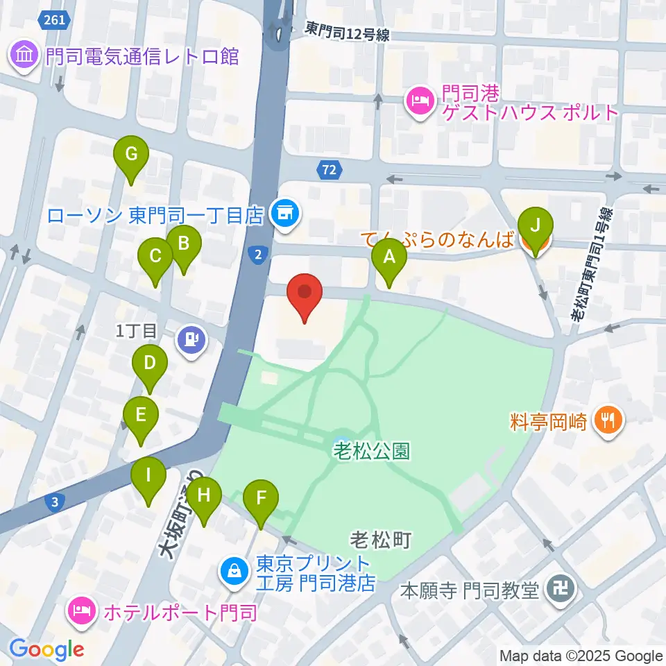 門司市民会館周辺のファミレス・ファーストフード一覧地図