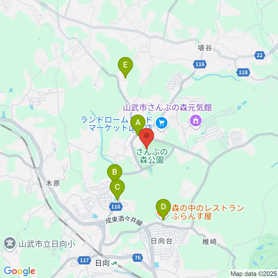 さんぶの森文化ホール周辺のファミレス・ファーストフード一覧地図