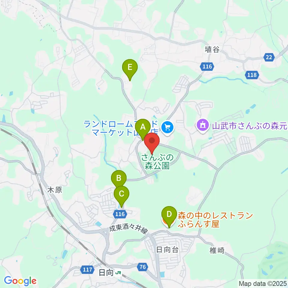 さんぶの森文化ホール周辺のファミレス・ファーストフード一覧地図