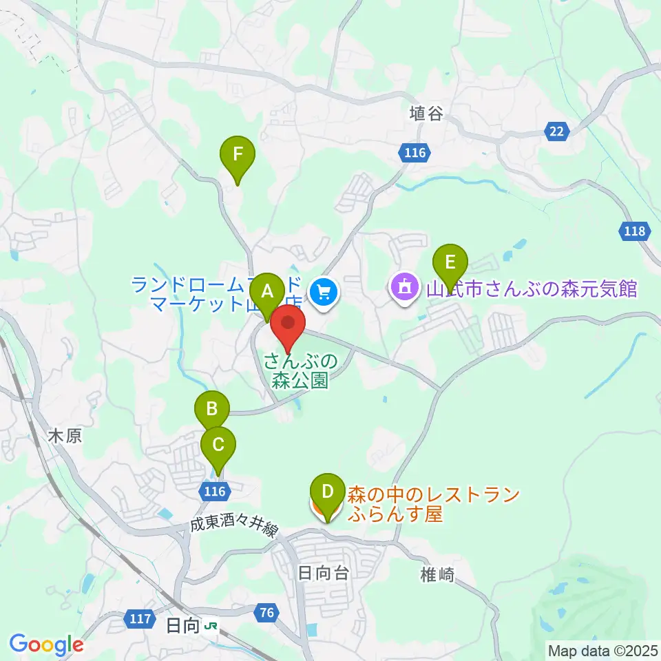 さんぶの森文化ホール周辺のファミレス・ファーストフード一覧地図