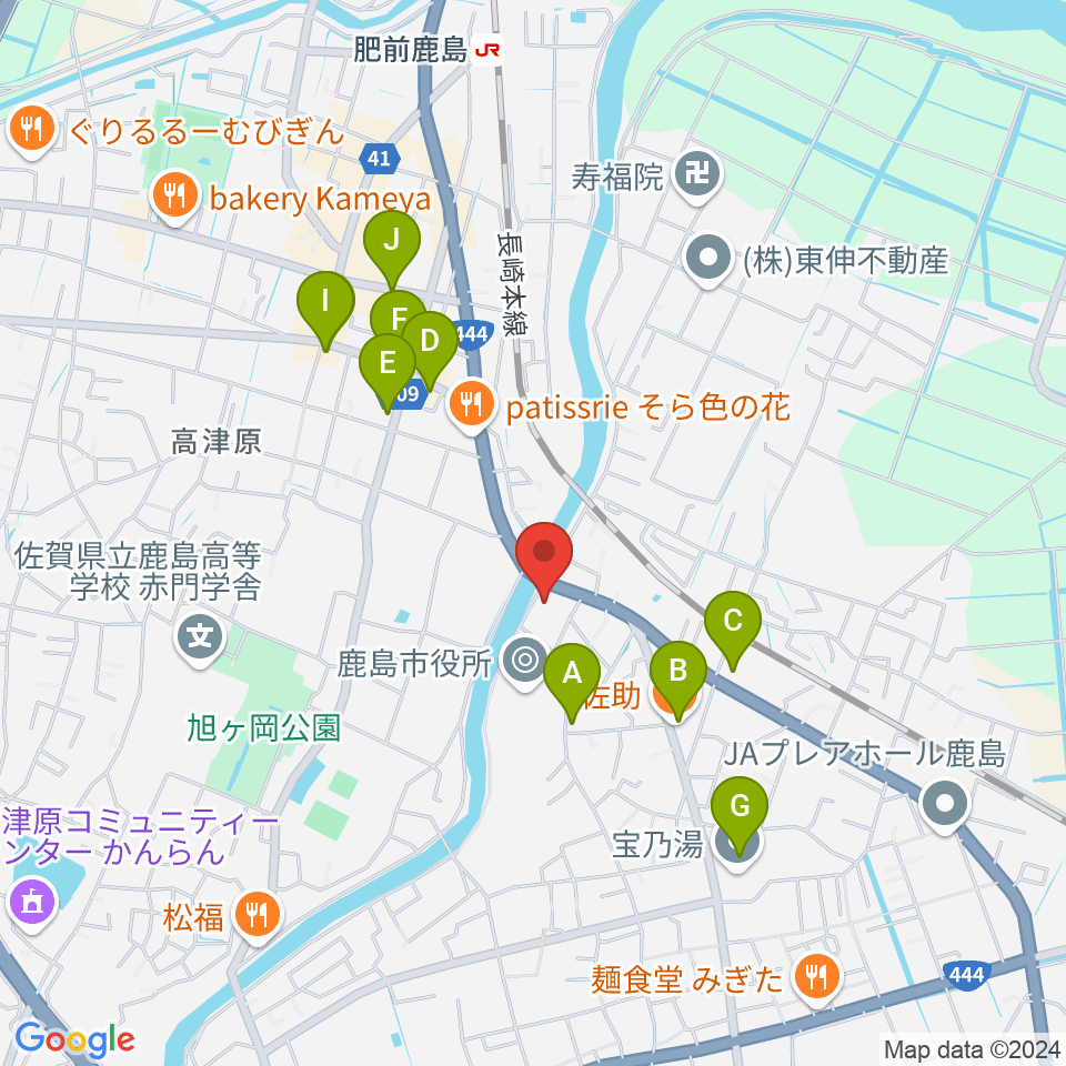 鹿島市生涯学習センター・エイブル周辺のファミレス・ファーストフード一覧地図