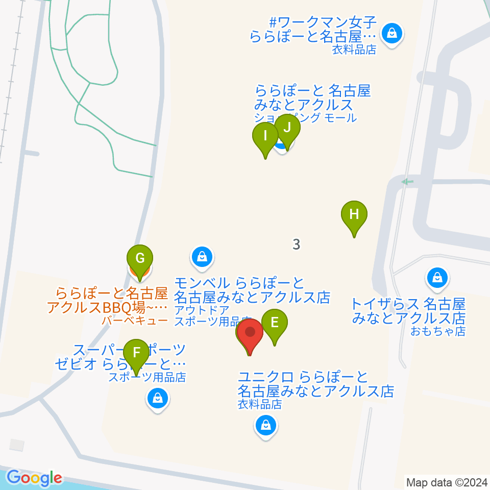 島村楽器ららぽーと名古屋みなとアクルス店周辺のファミレス・ファーストフード一覧地図