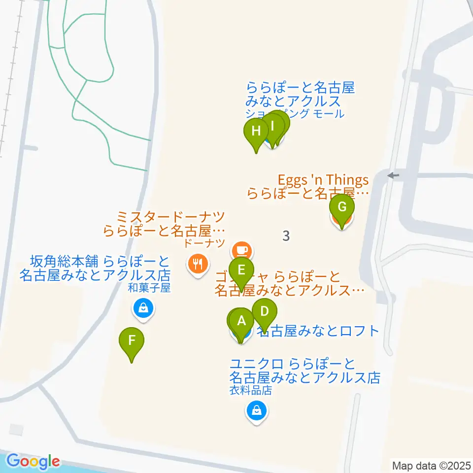 島村楽器ららぽーと名古屋みなとアクルス店周辺のファミレス・ファーストフード一覧地図