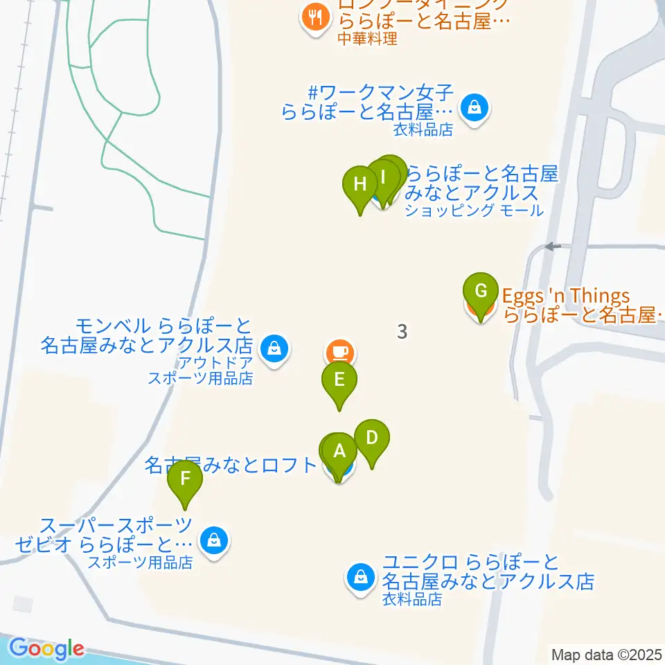 島村楽器ららぽーと名古屋みなとアクルス店周辺のファミレス・ファーストフード一覧地図