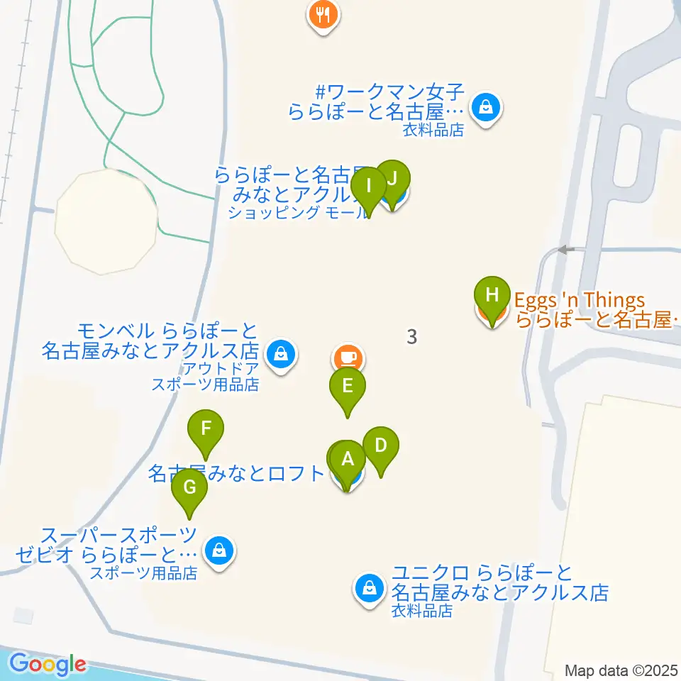 島村楽器ららぽーと名古屋みなとアクルス店周辺のファミレス・ファーストフード一覧地図
