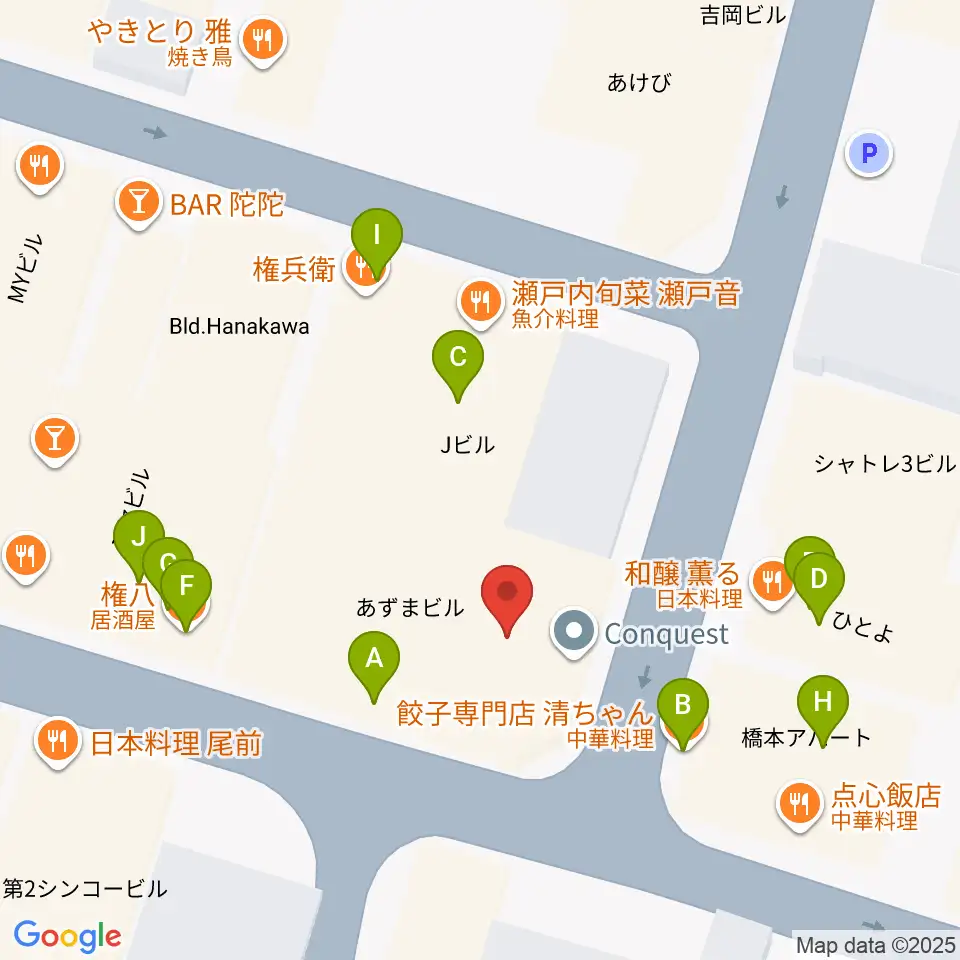 広島CONQUEST周辺のファミレス・ファーストフード一覧地図