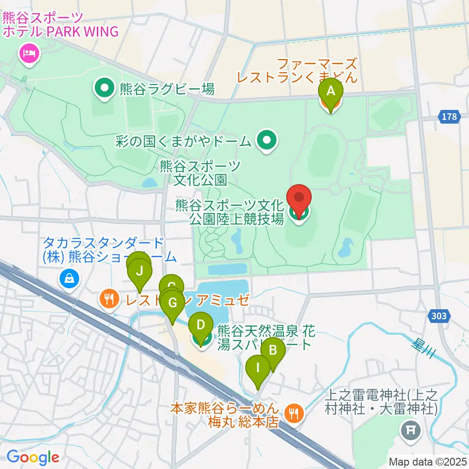 熊谷スポーツ文化公園陸上競技場周辺のファミレス・ファーストフード一覧地図