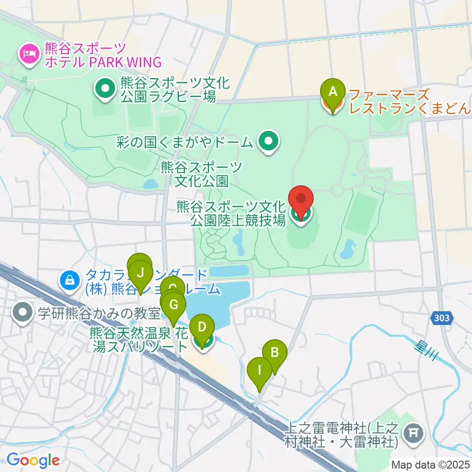 熊谷スポーツ文化公園陸上競技場周辺のファミレス・ファーストフード一覧地図