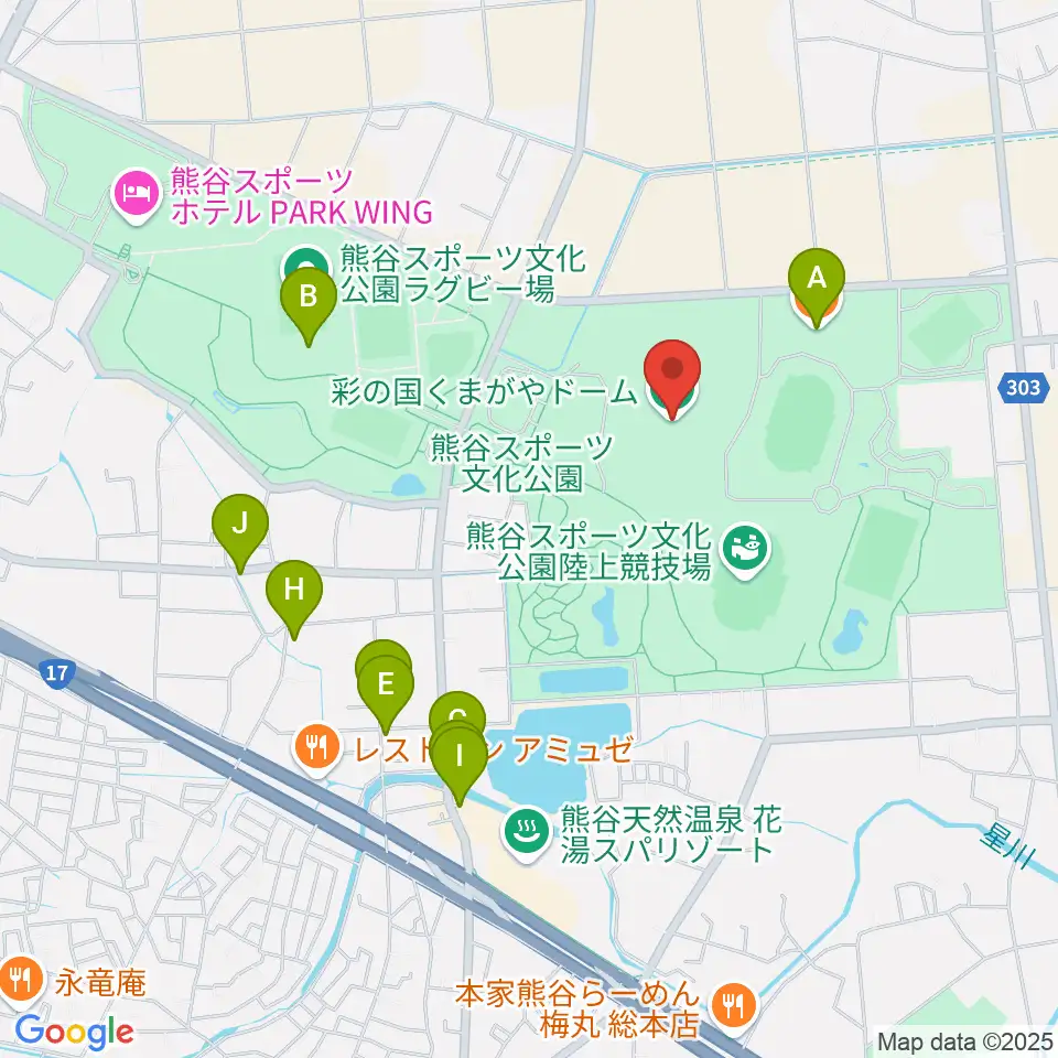 彩の国くまがやドーム周辺のファミレス・ファーストフード一覧地図