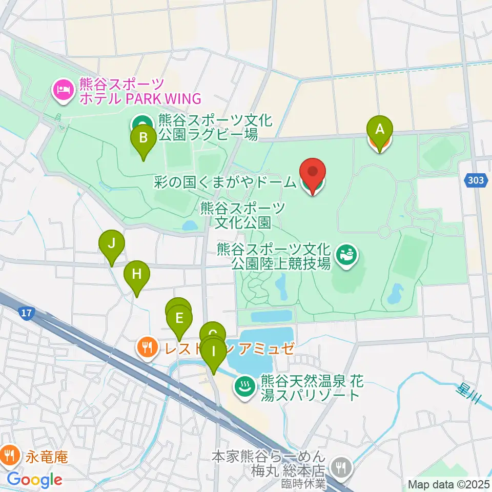 彩の国くまがやドーム周辺のファミレス・ファーストフード一覧地図
