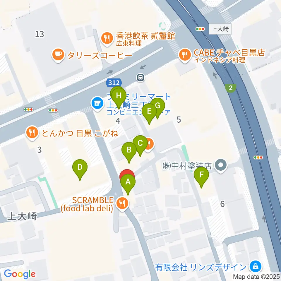 目黒Cozy周辺のファミレス・ファーストフード一覧地図
