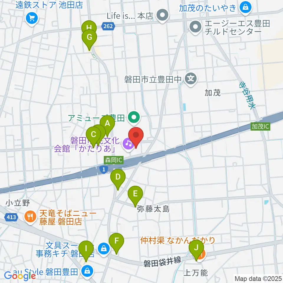 かたりあ 磐田市民文化会館周辺のファミレス・ファーストフード一覧地図