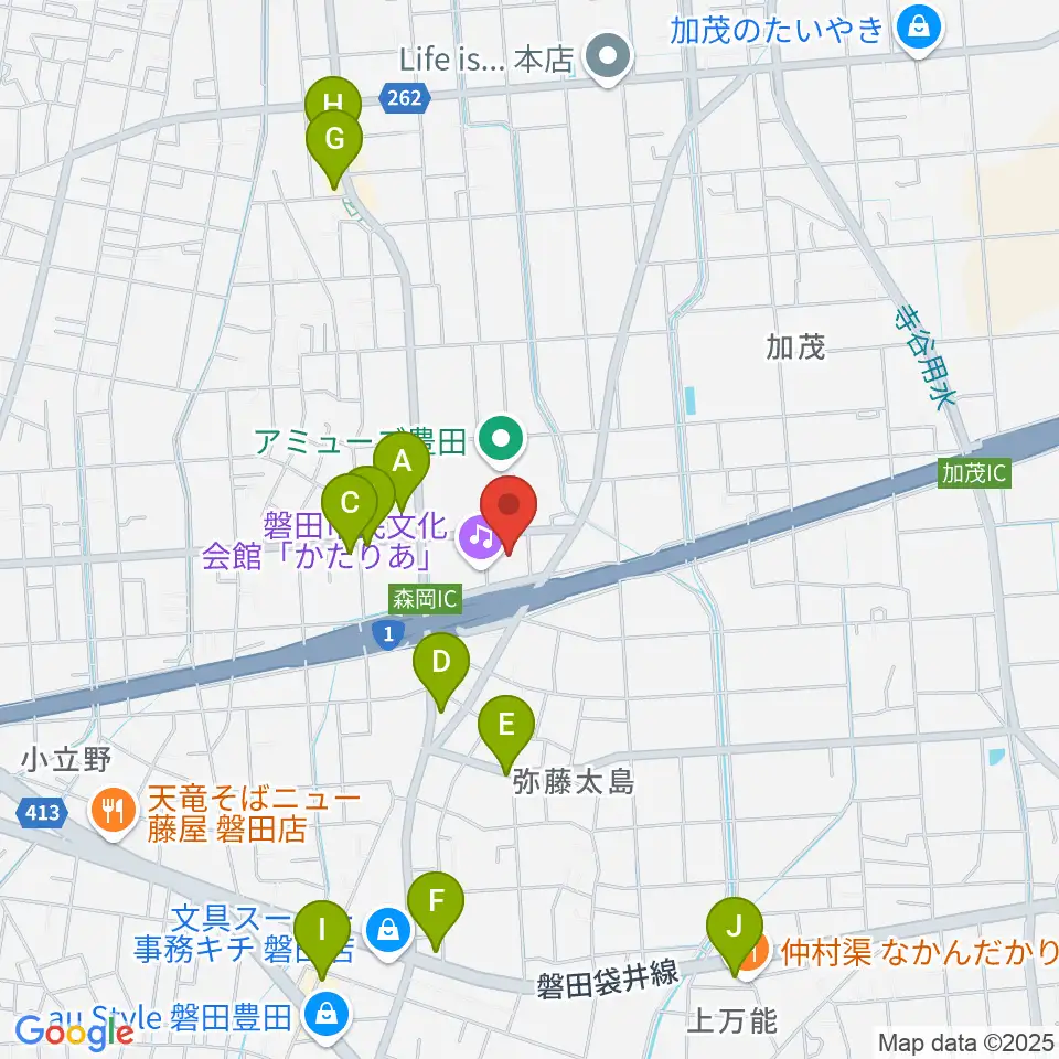 かたりあ 磐田市民文化会館周辺のファミレス・ファーストフード一覧地図