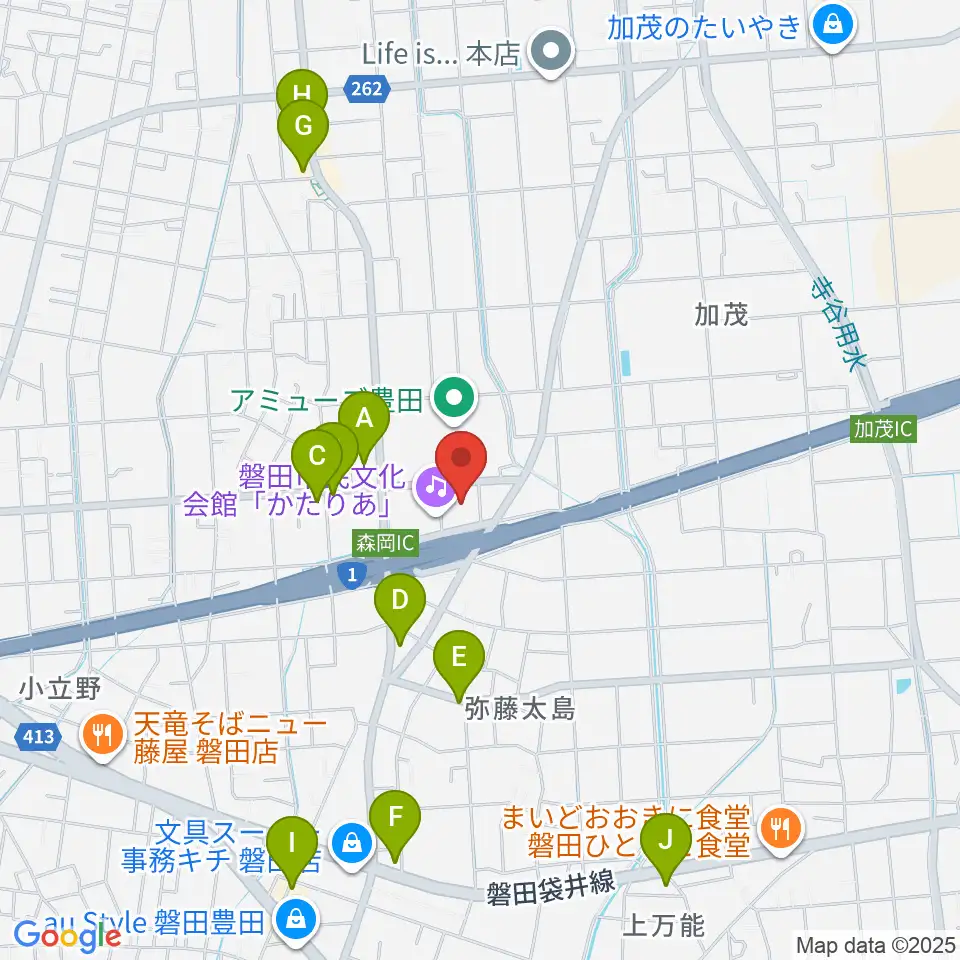 かたりあ 磐田市民文化会館周辺のファミレス・ファーストフード一覧地図