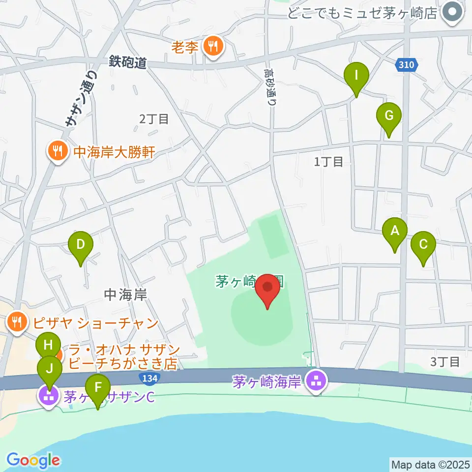 茅ヶ崎公園野球場周辺のファミレス・ファーストフード一覧地図