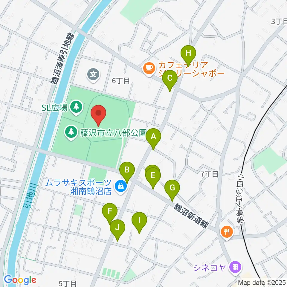 藤沢市八部野球場周辺のファミレス・ファーストフード一覧地図