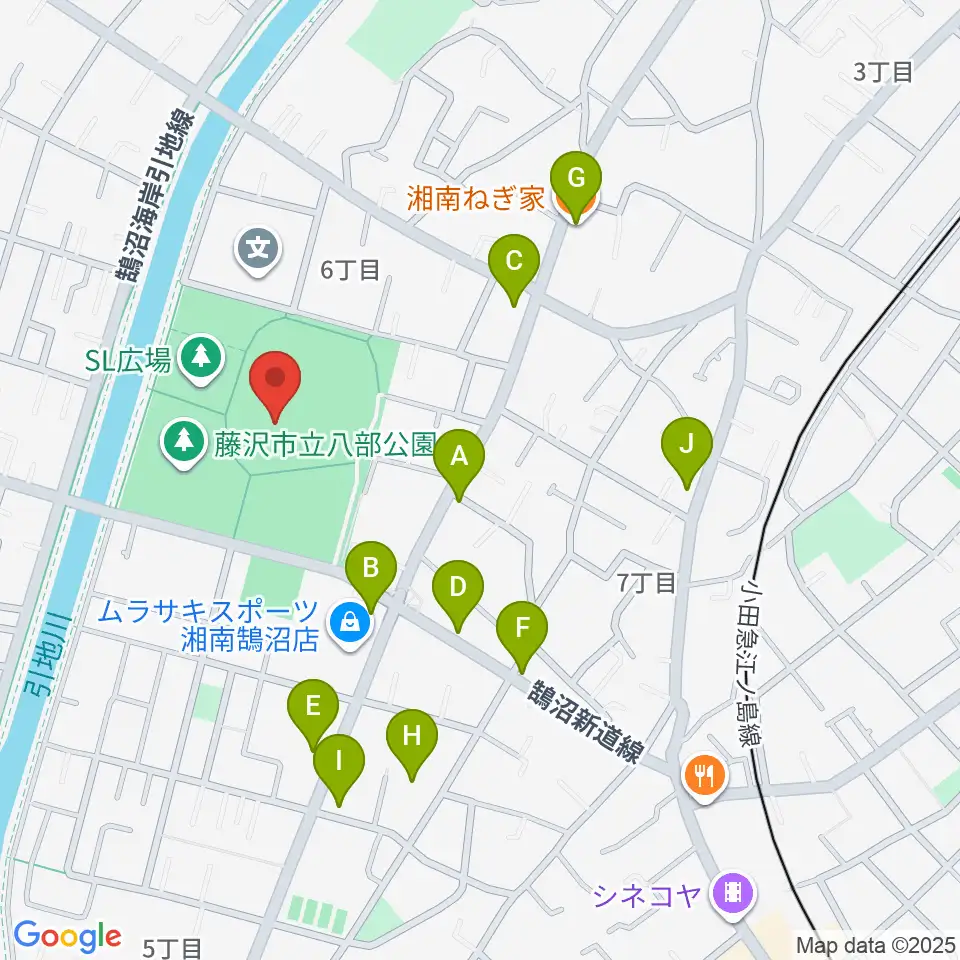 藤沢市八部野球場周辺のファミレス・ファーストフード一覧地図