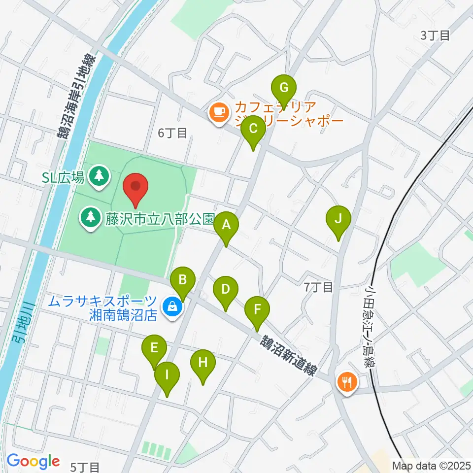藤沢市八部野球場周辺のファミレス・ファーストフード一覧地図