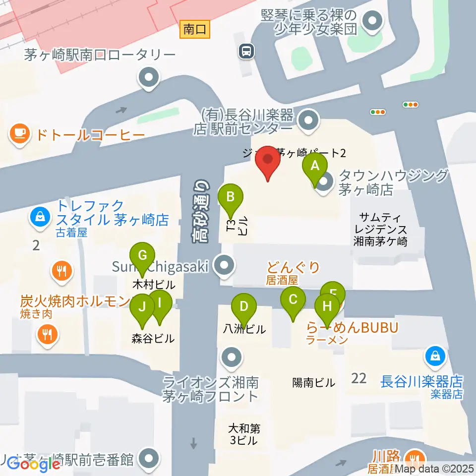 長谷川楽器店 駅前センター周辺のファミレス・ファーストフード一覧地図