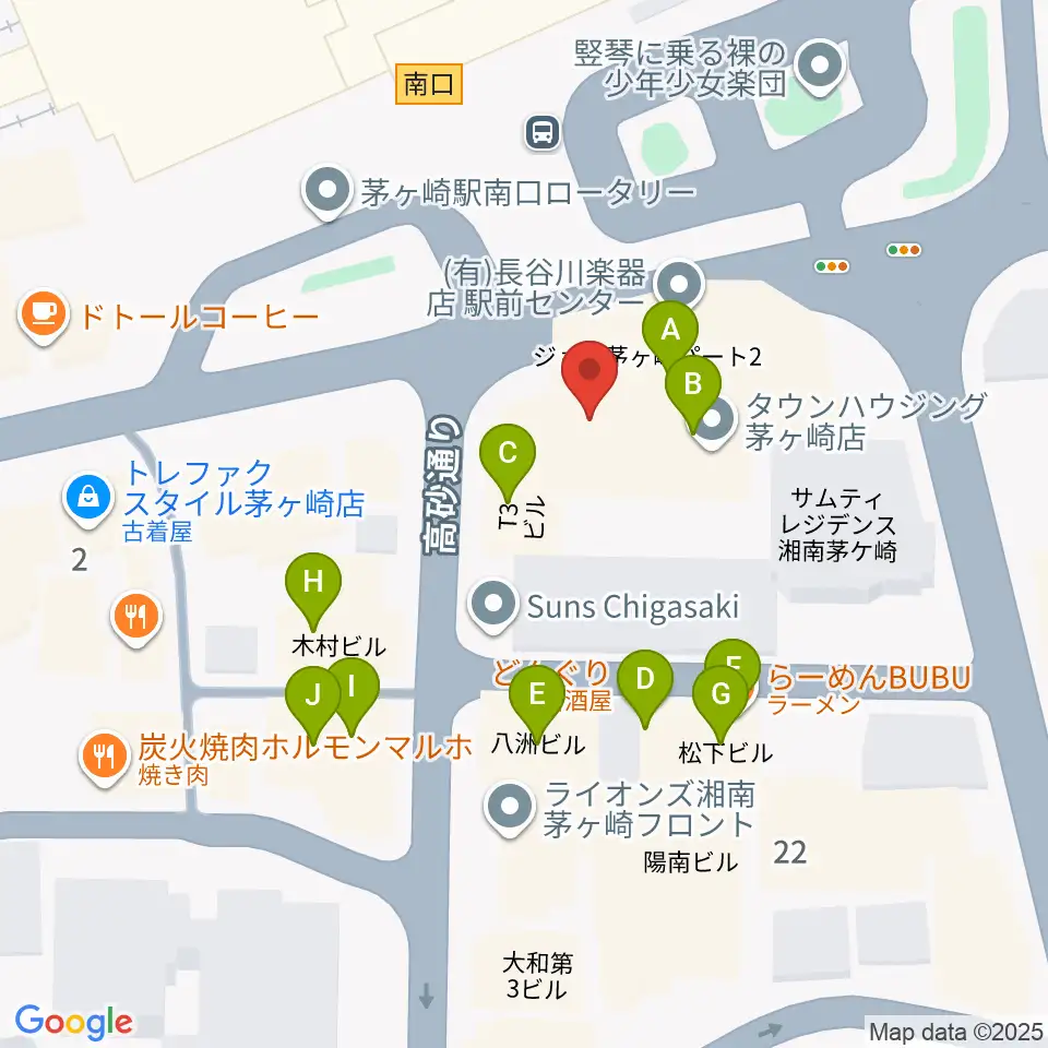 長谷川楽器店 駅前センター周辺のファミレス・ファーストフード一覧地図