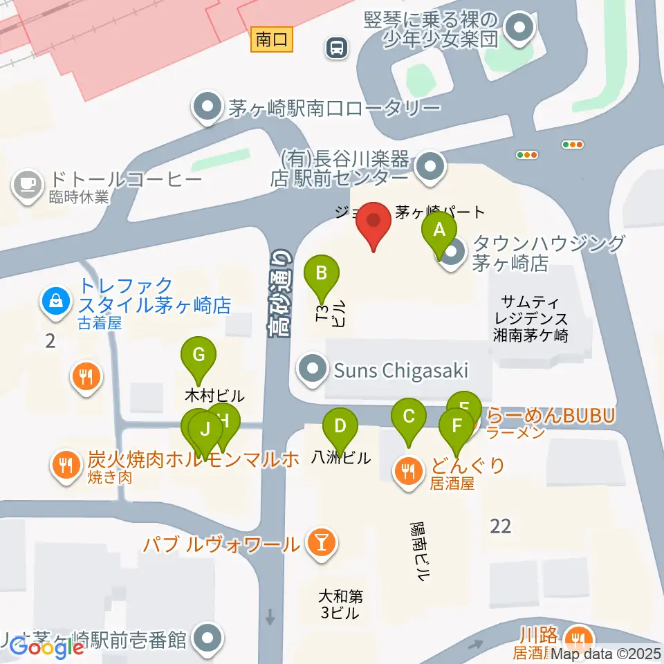長谷川楽器店 駅前センター周辺のファミレス・ファーストフード一覧地図