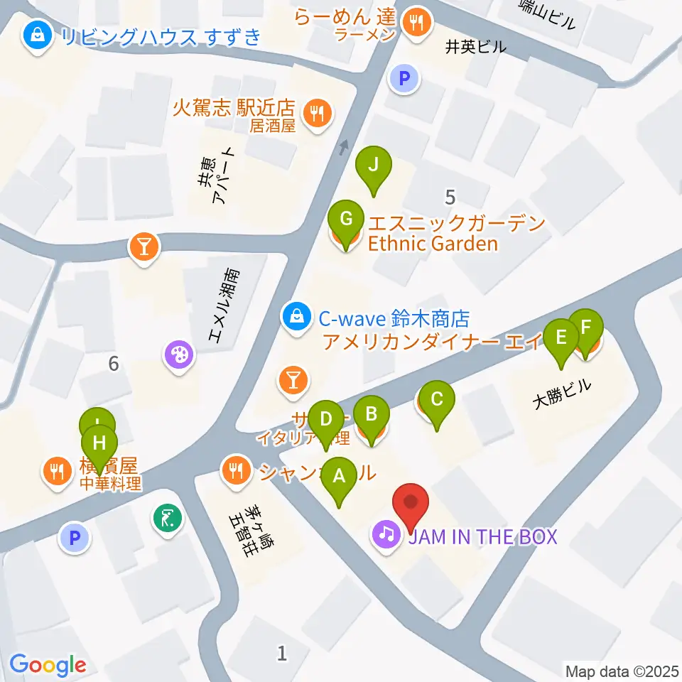 JAM IN THE BOX周辺のファミレス・ファーストフード一覧地図