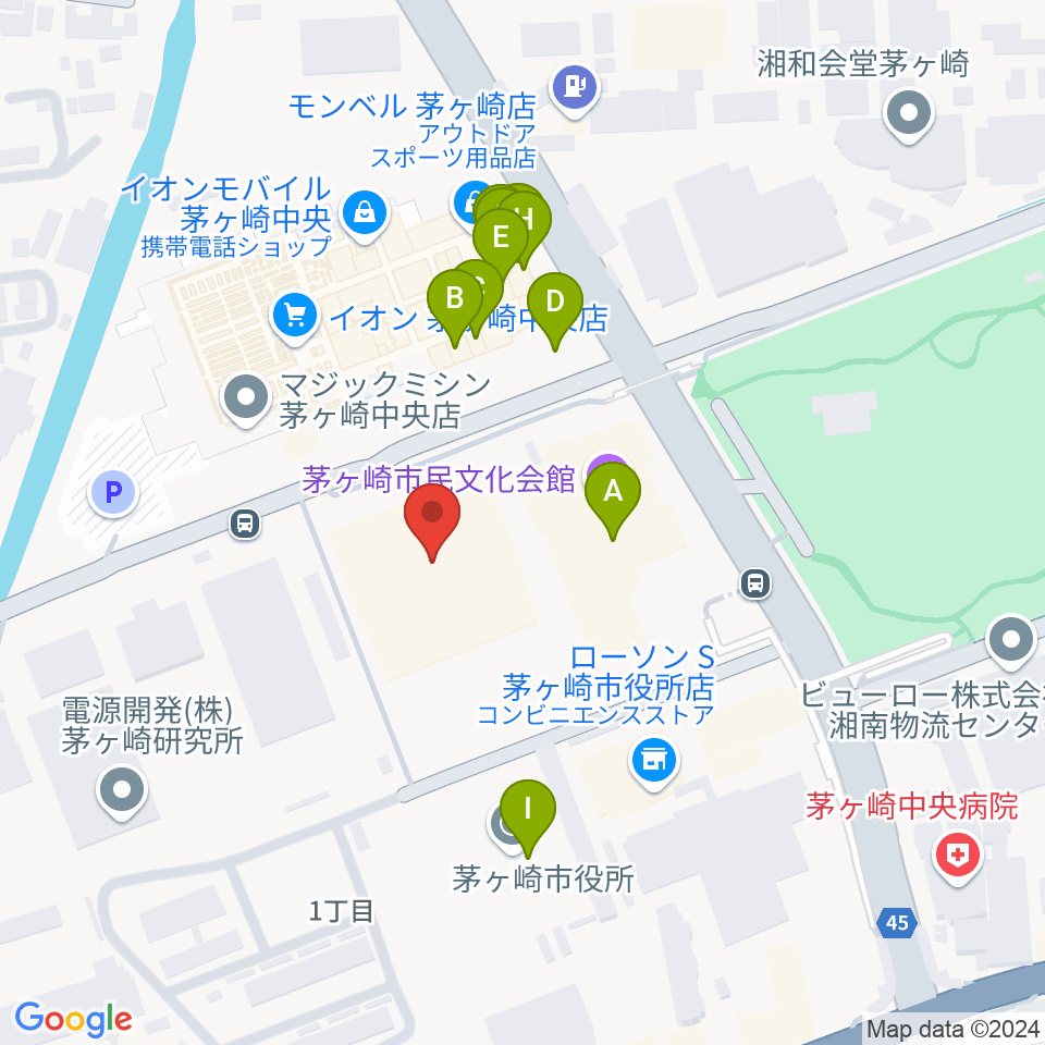 茅ヶ崎市総合体育館周辺のファミレス・ファーストフード一覧地図