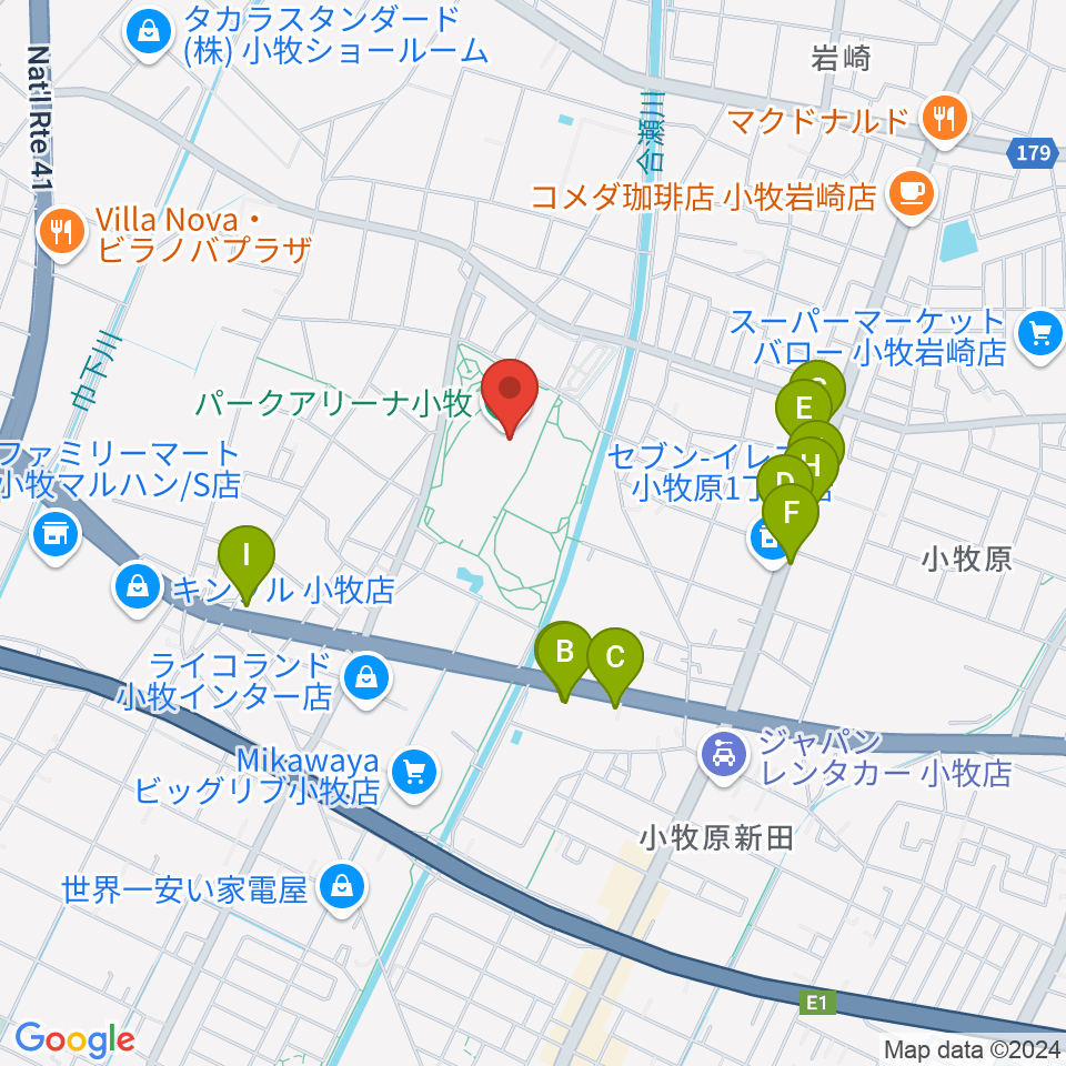 パークアリーナ小牧周辺のファミレス・ファーストフード一覧地図