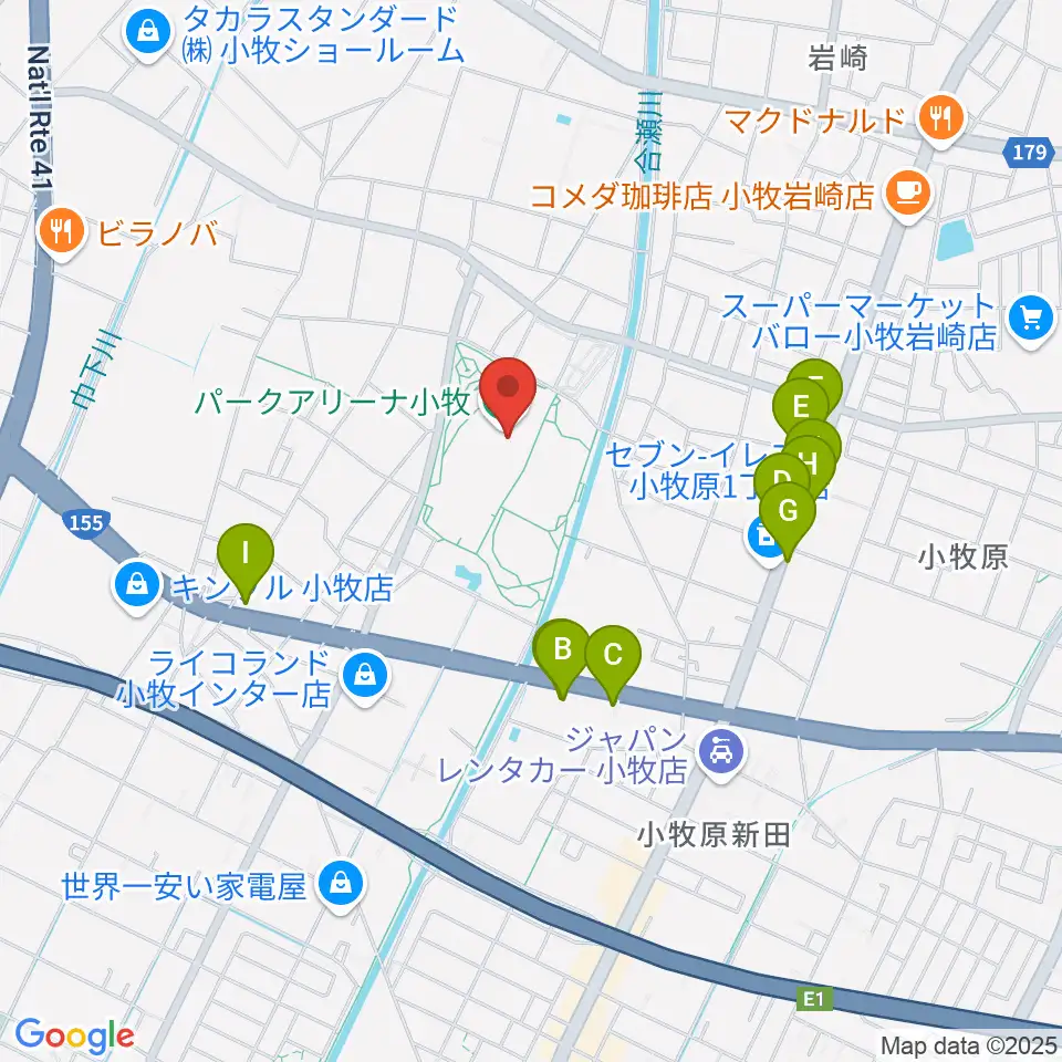 パークアリーナ小牧周辺のファミレス・ファーストフード一覧地図