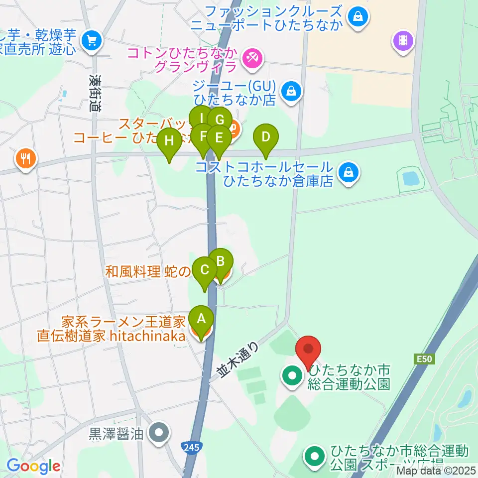 ひたちなか市総合運動公園総合体育館周辺のファミレス・ファーストフード一覧地図