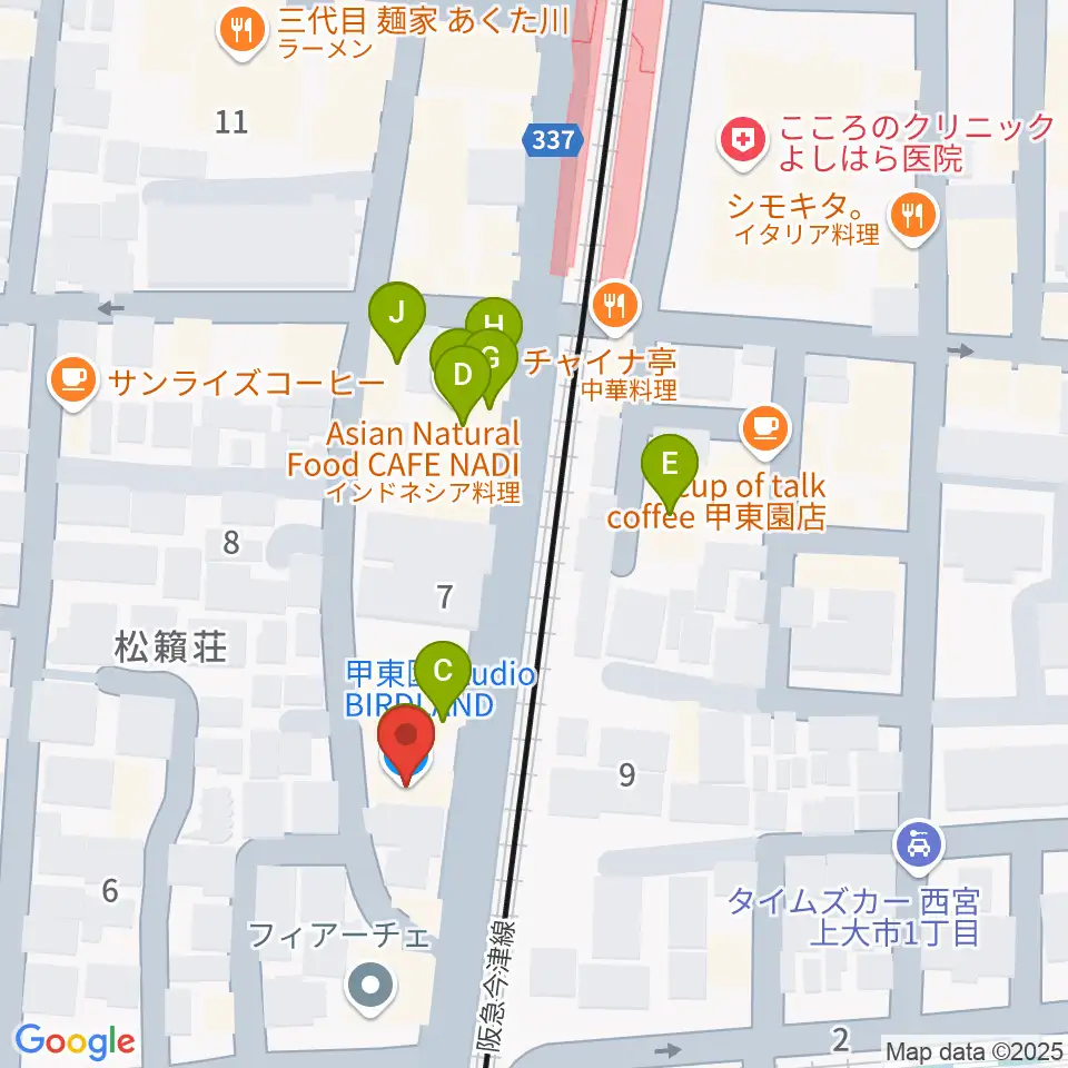 甲東園スタジオバードランド周辺のファミレス・ファーストフード一覧地図