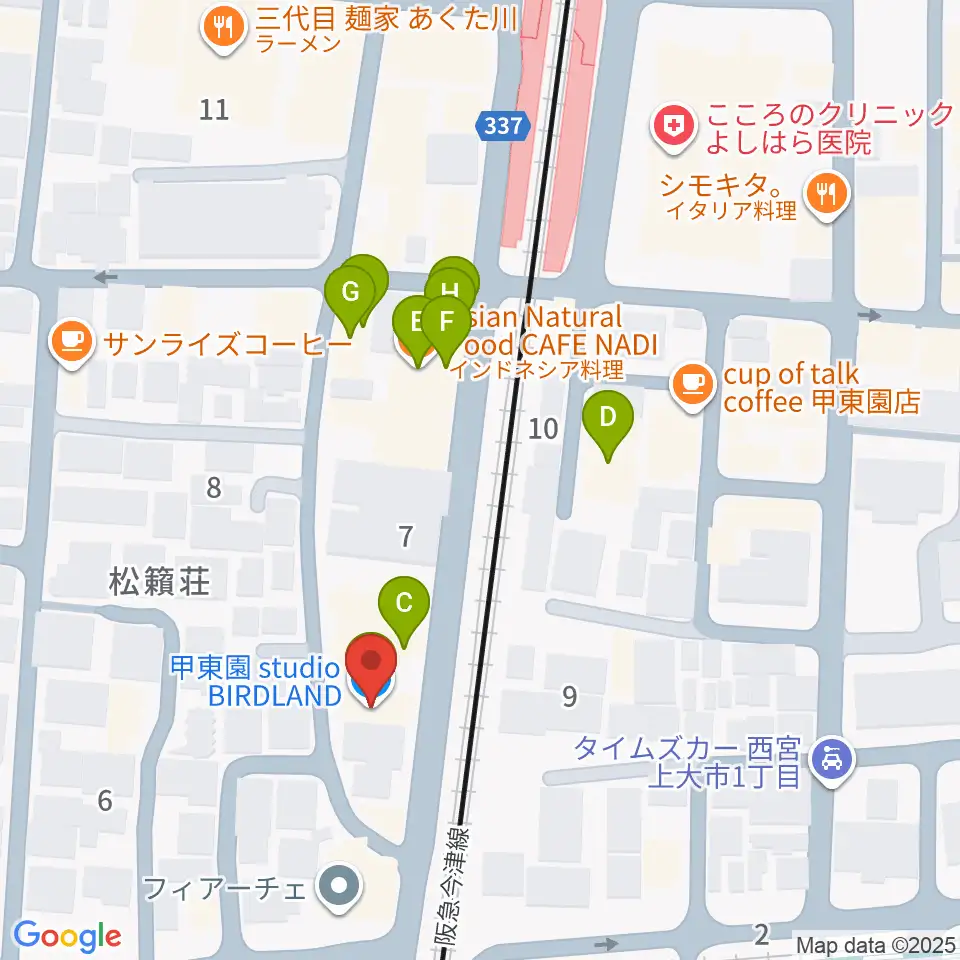 甲東園スタジオバードランド周辺のファミレス・ファーストフード一覧地図