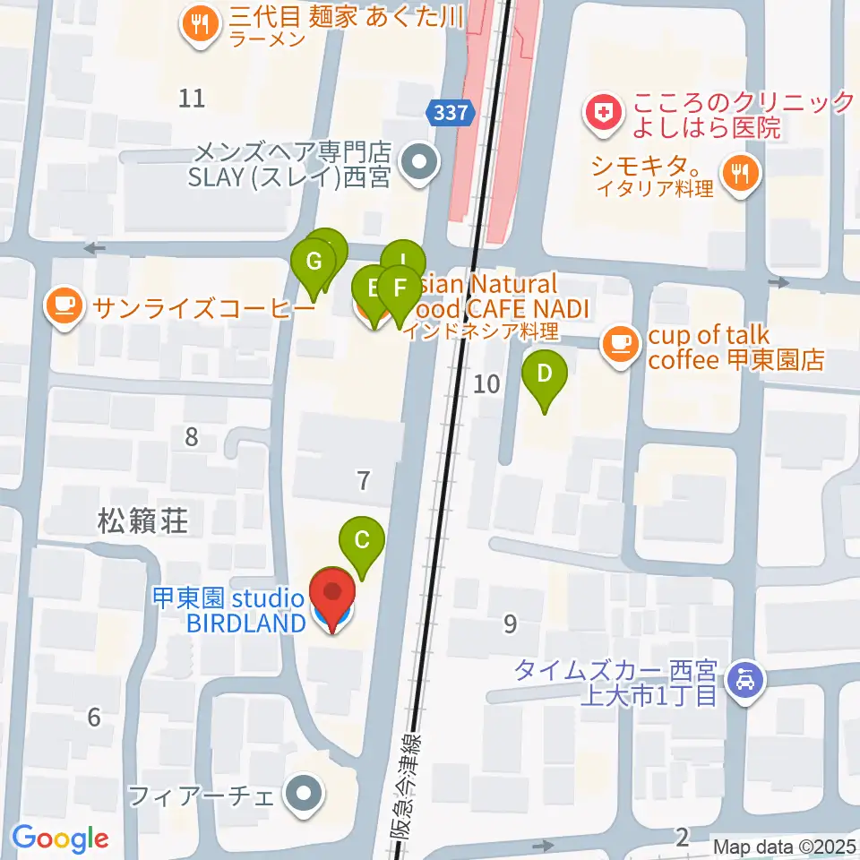 甲東園スタジオバードランド周辺のファミレス・ファーストフード一覧地図