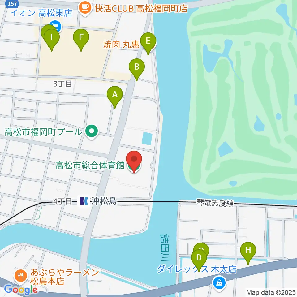 高松市総合体育館周辺のファミレス・ファーストフード一覧地図