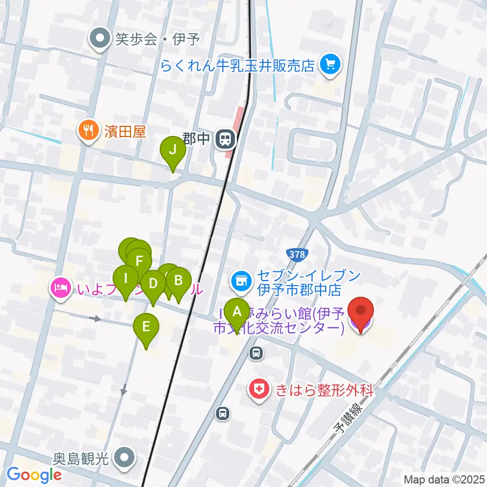 IYO夢みらい館周辺のファミレス・ファーストフード一覧地図
