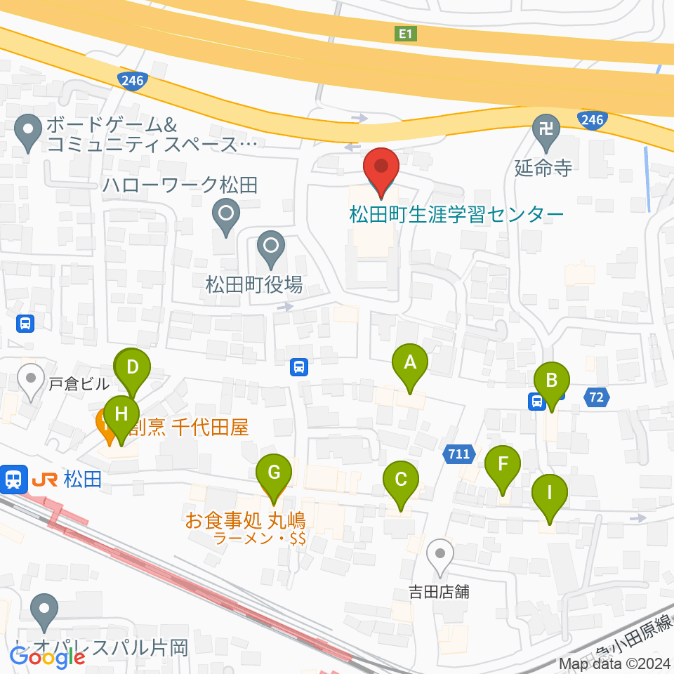 松田町生涯学習センター周辺のファミレス・ファーストフード一覧地図