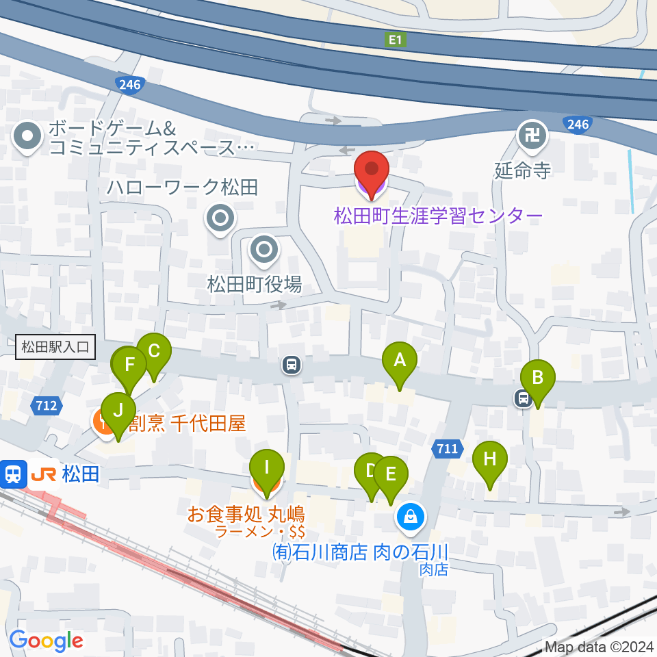 松田町生涯学習センター周辺のファミレス・ファーストフード一覧地図