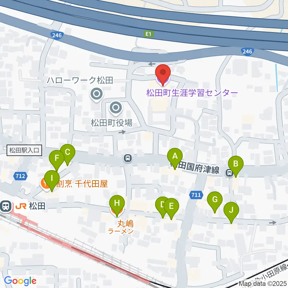 松田町生涯学習センター周辺のファミレス・ファーストフード一覧地図