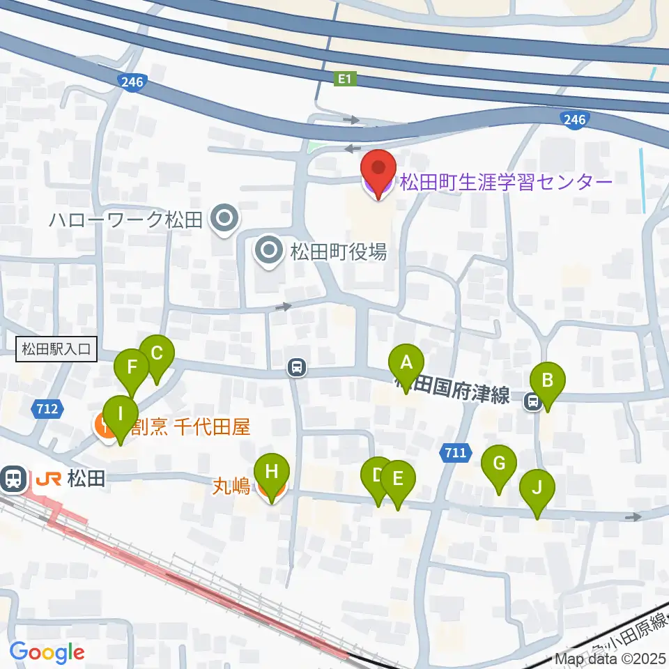 松田町生涯学習センター周辺のファミレス・ファーストフード一覧地図